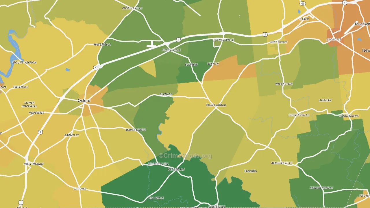 Lincoln University, PA Map of Murder Rates