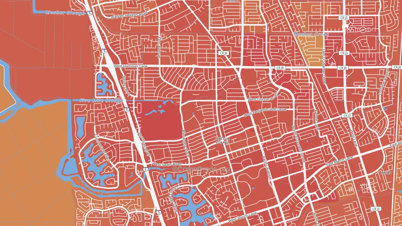Lincoln Village Proper, Stockton, CA Map of Murder Rates