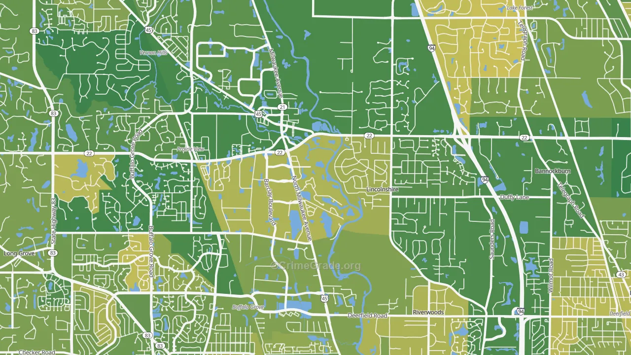 Lincolnshire, IL Map of Murder Rates