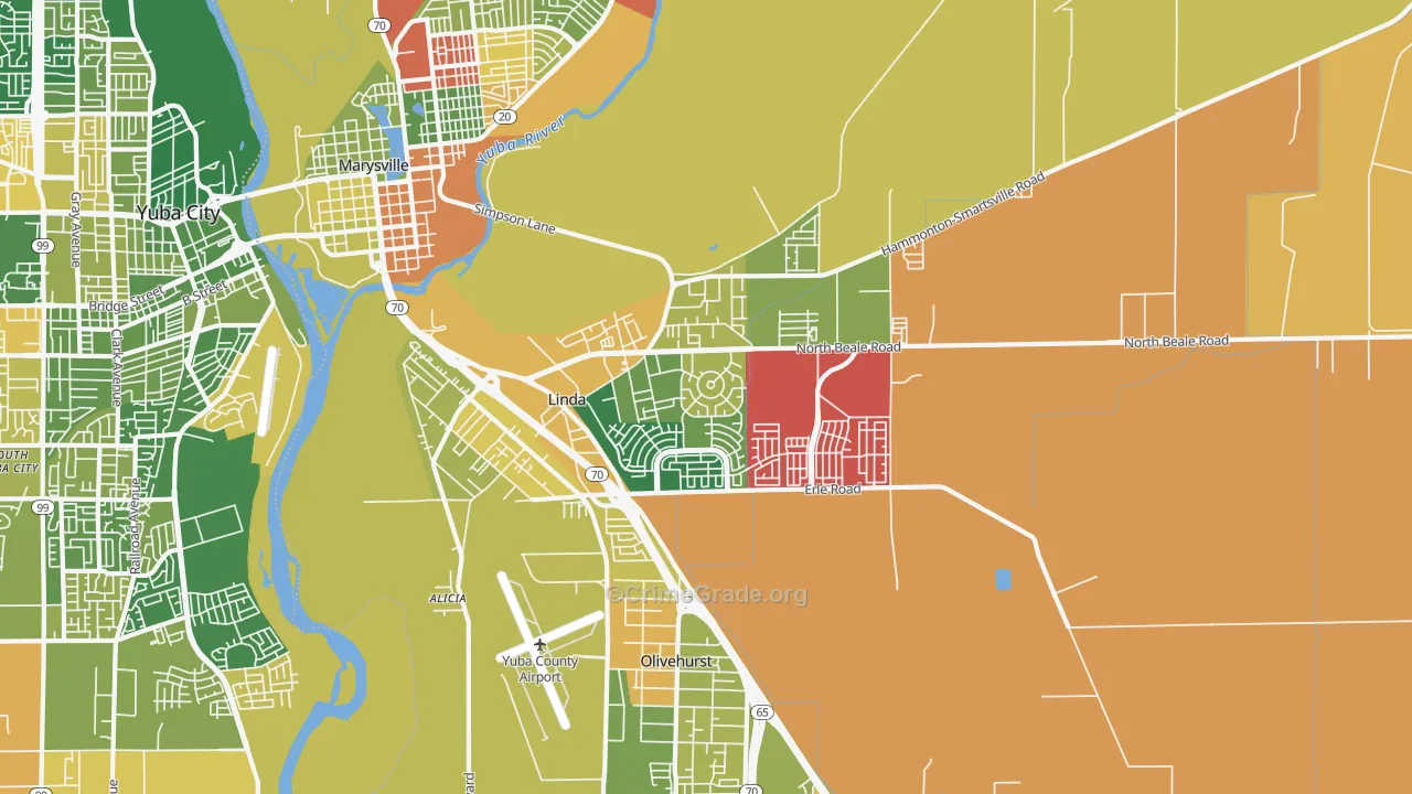 Linda, CA Map of Murder Rates