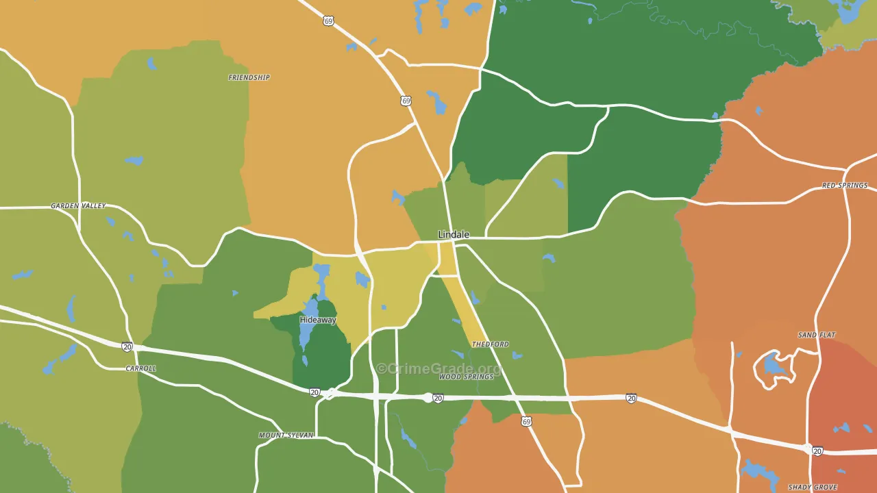 Lindale, TX Map of Murder Rates