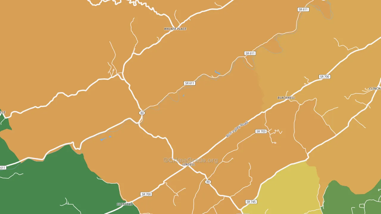 Lindell, VA Map of Murder Rates