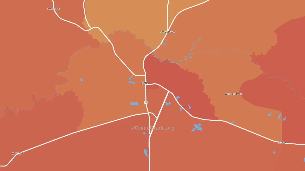 Linden, AL Map of Murder Rates