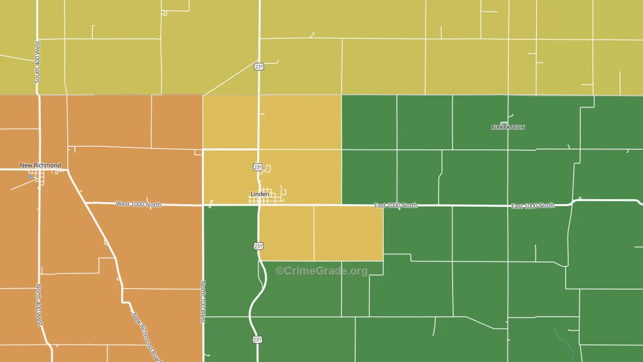 Linden, IN Map of Murder Rates