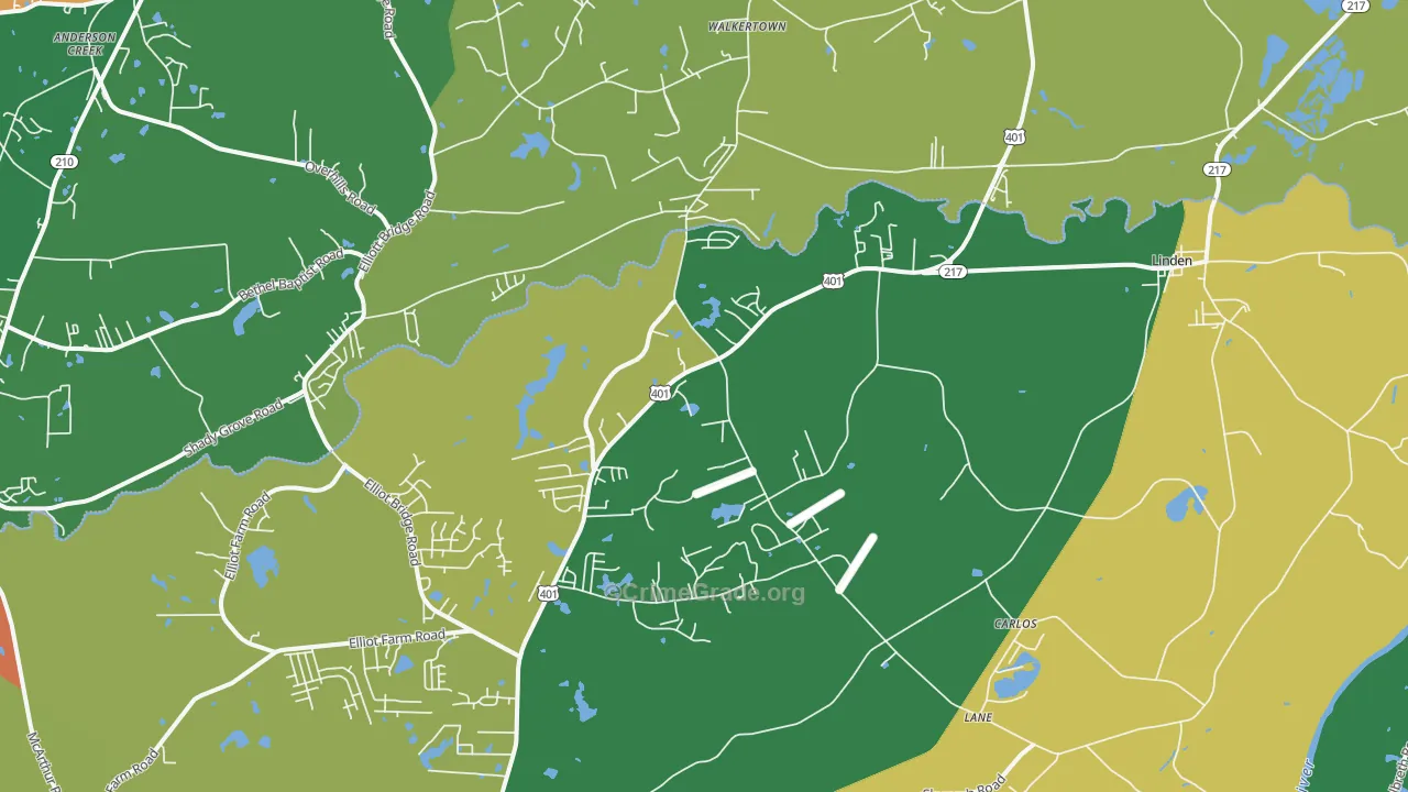 Linden, NC Map of Murder Rates
