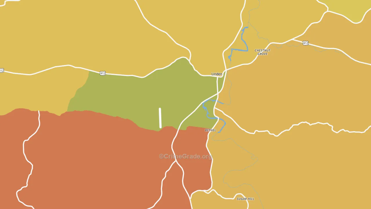 Linden, TN Map of Murder Rates