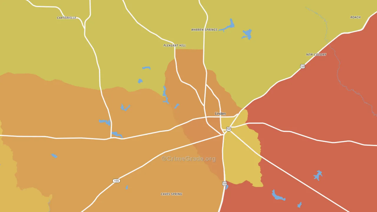 Linden, TX Map of Murder Rates