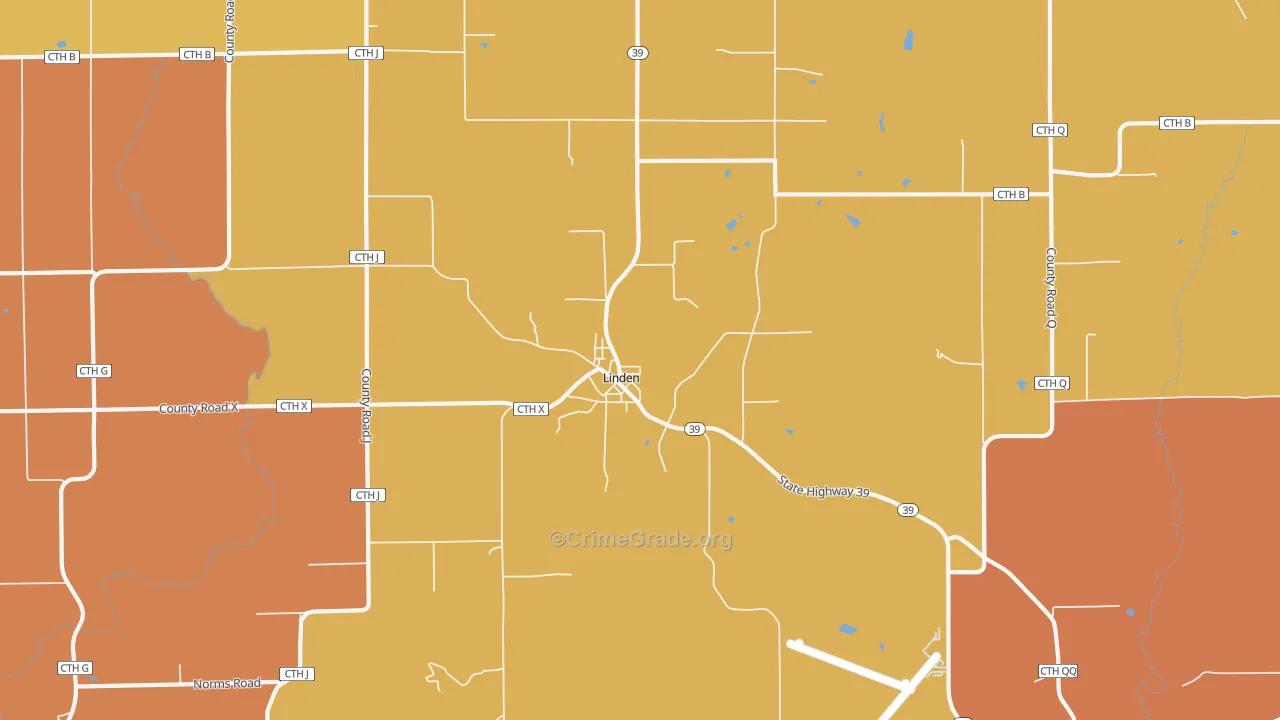 Linden, WI Map of Murder Rates