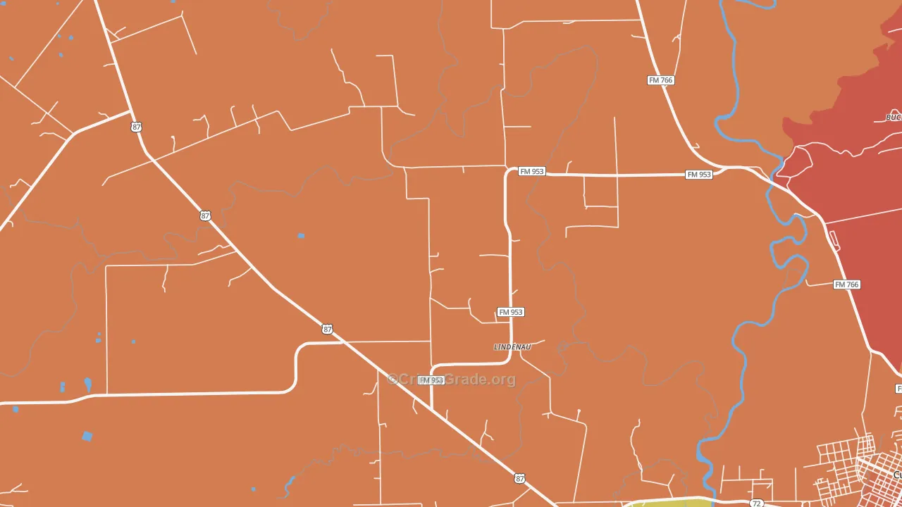 Lindenau, TX Map of Murder Rates