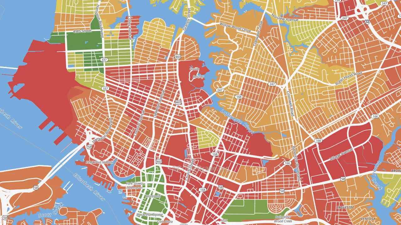 Lindenwood, Norfolk, VA Map of Murder Rates
