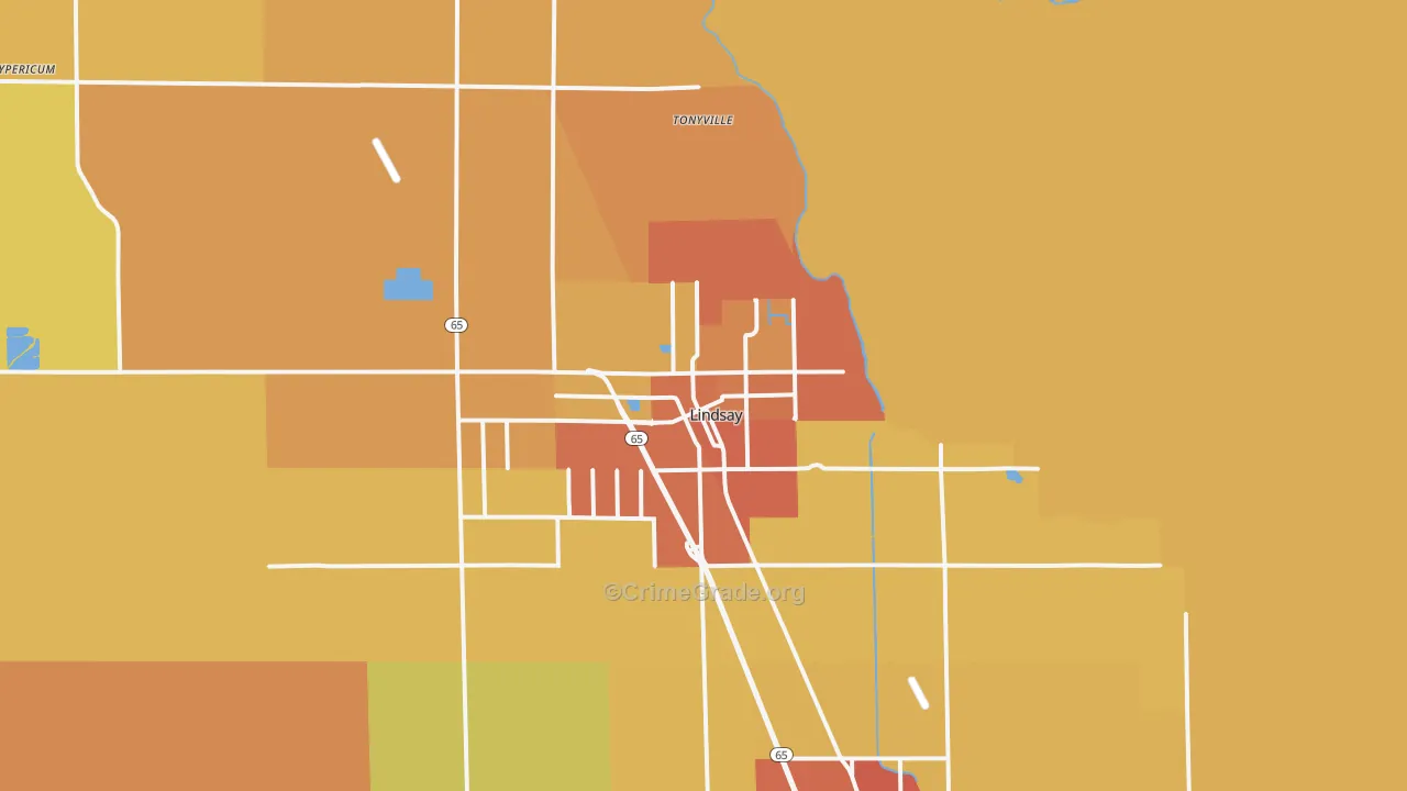 Lindsay, CA Map of Murder Rates