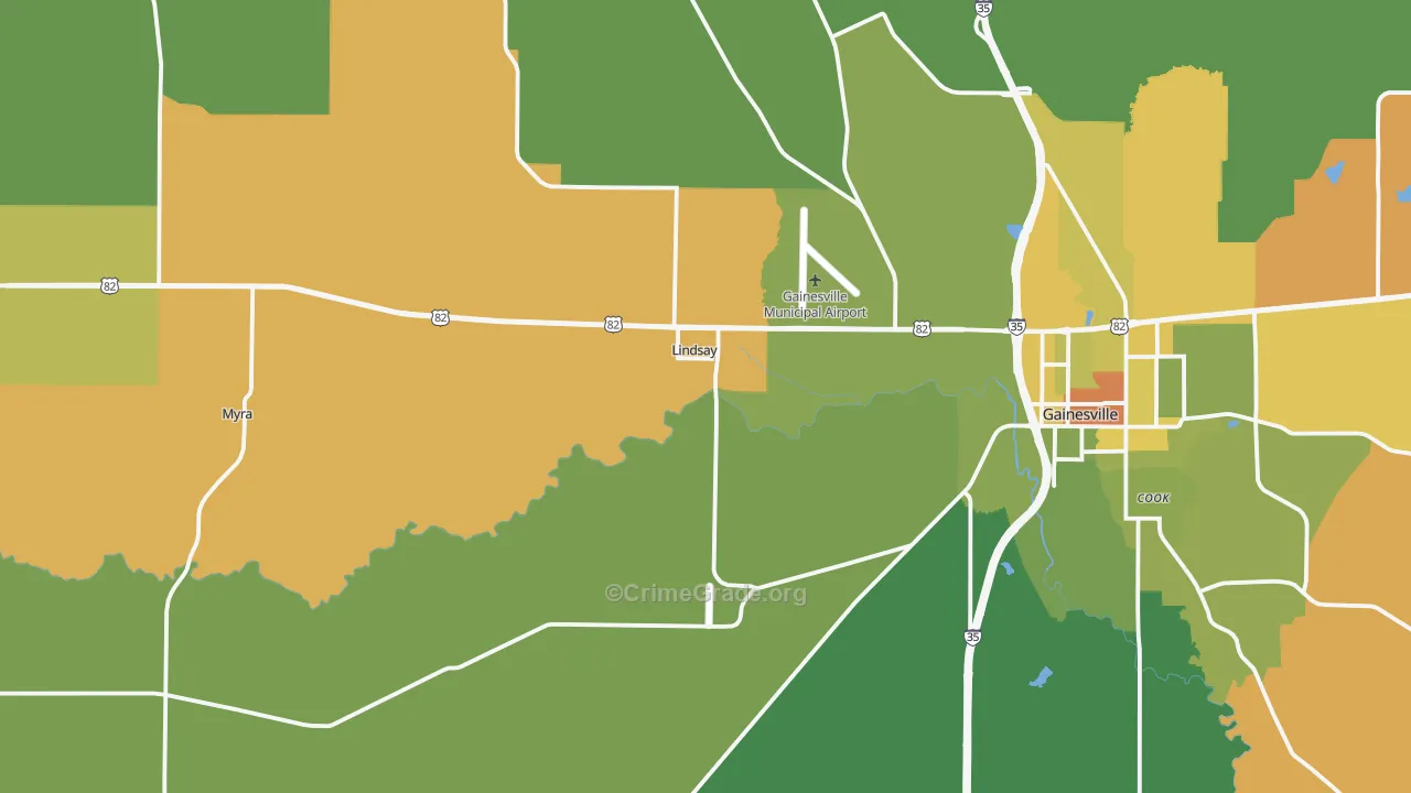 Lindsay, TX Map of Murder Rates