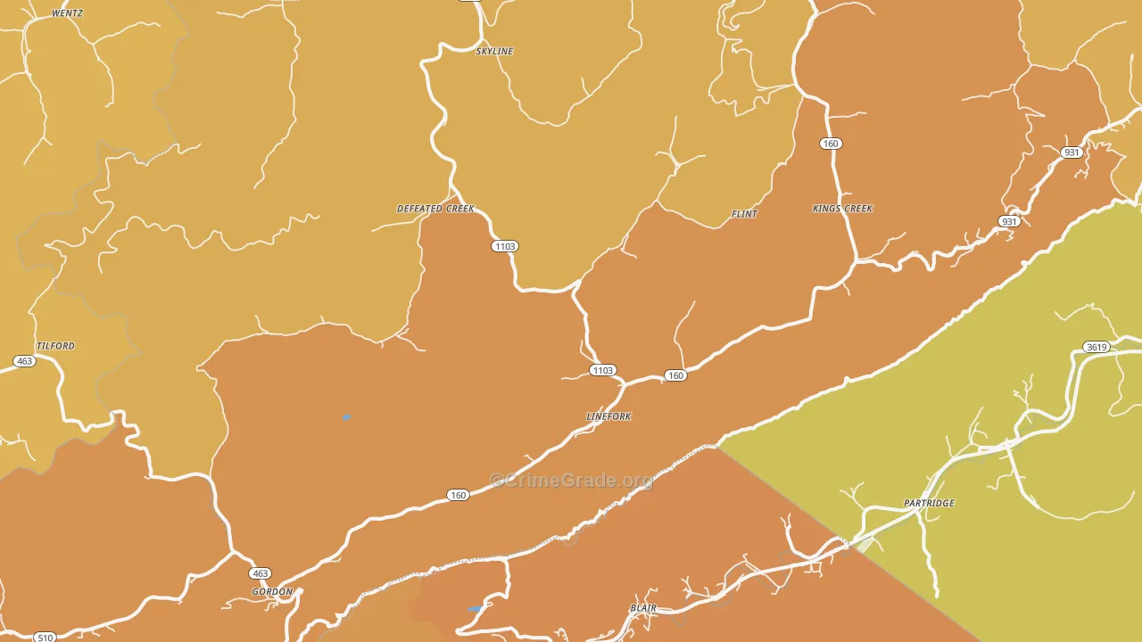 Linefork, KY Map of Murder Rates