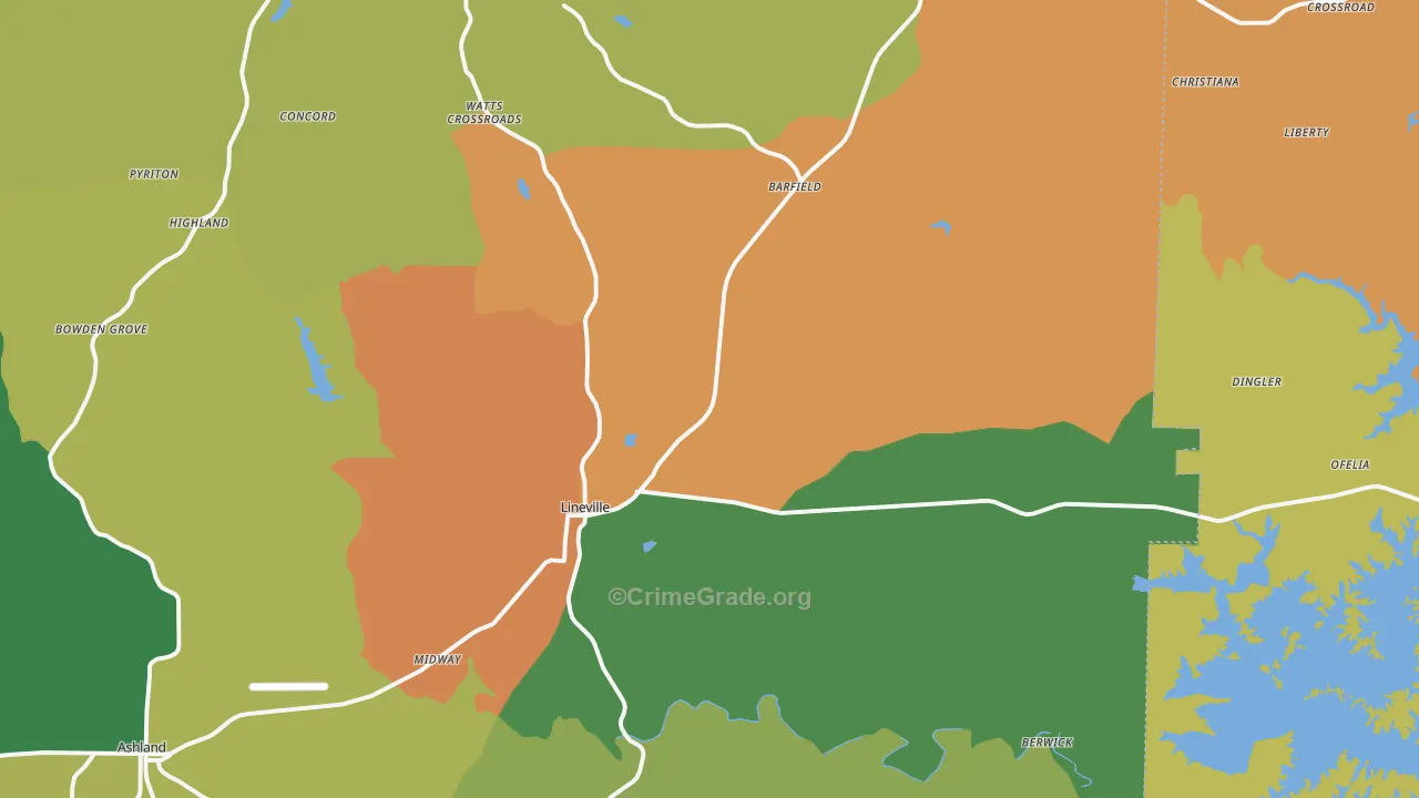 Lineville, AL Map of Murder Rates