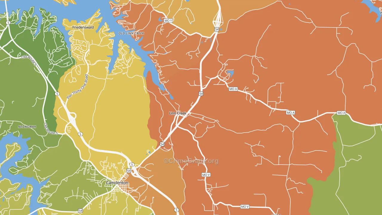 Linn Creek, MO Map of Murder Rates