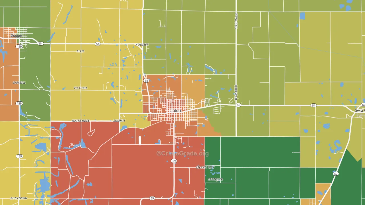 Linton, IN Map of Murder Rates