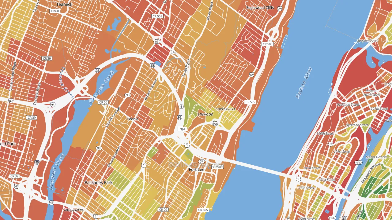 Linwood, Fort Lee, NJ Map of Murder Rates