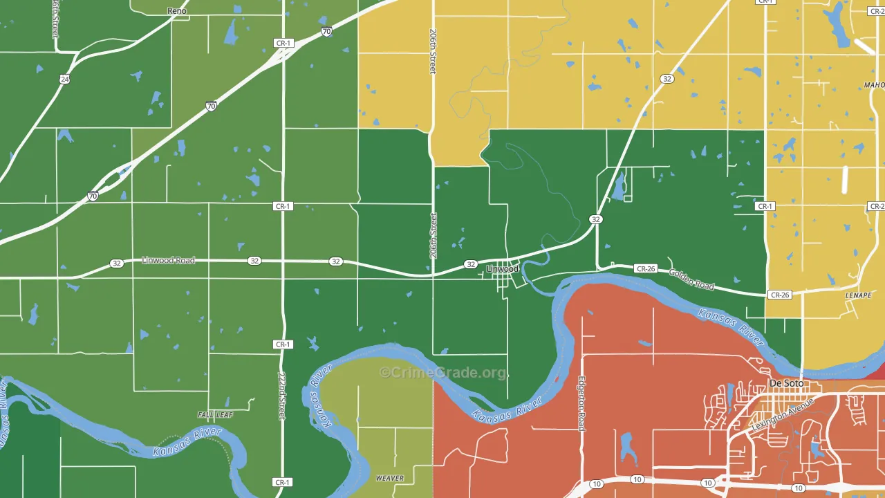 Linwood, KS Map of Murder Rates