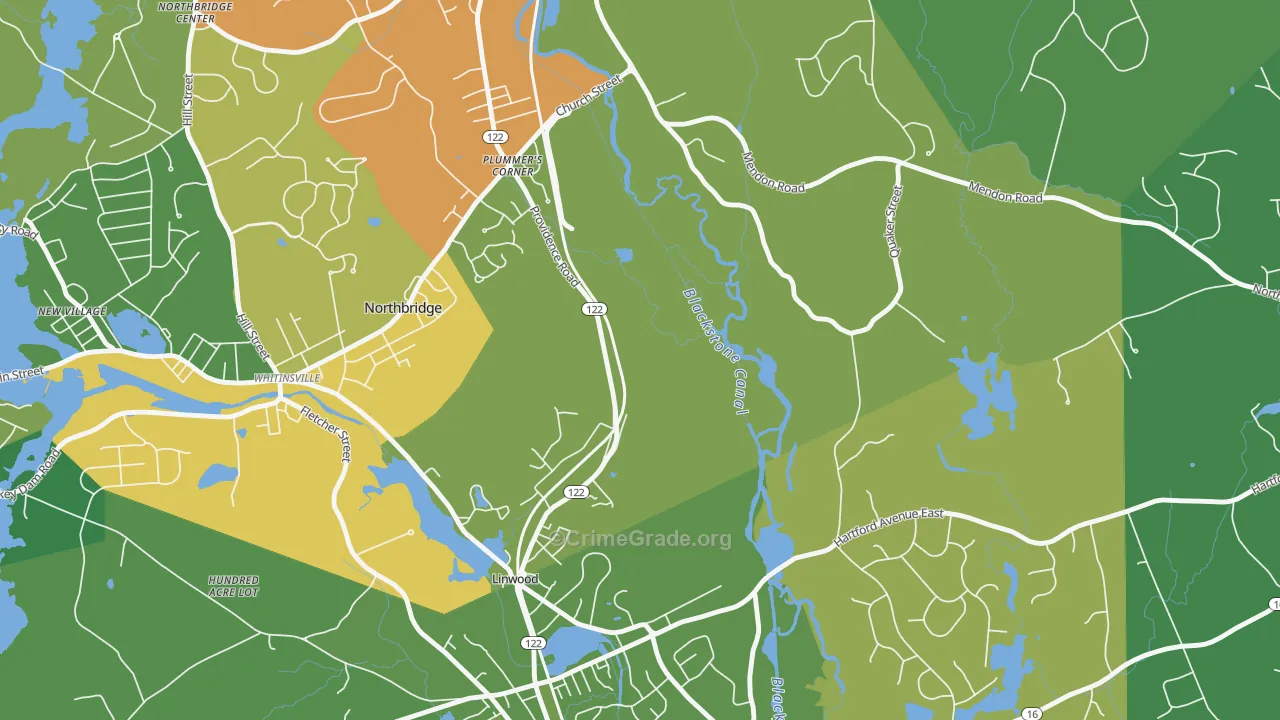 Linwood, MA Map of Murder Rates
