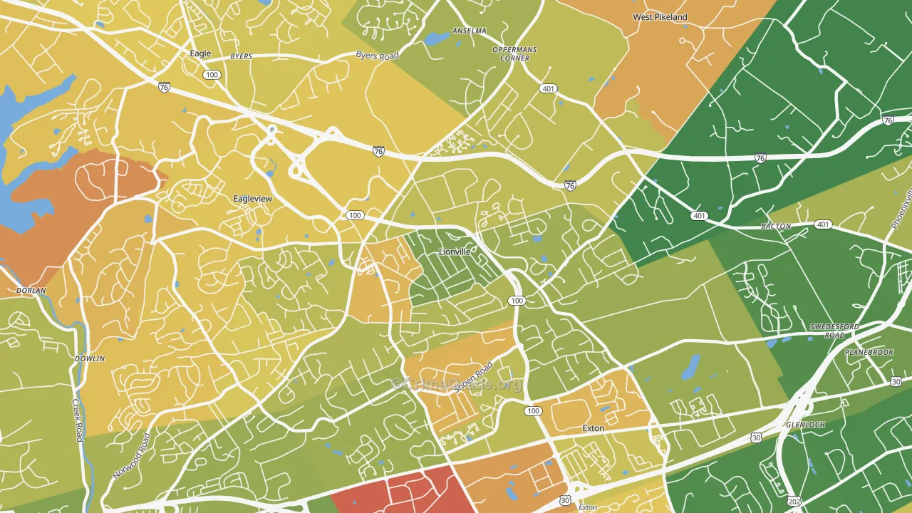 Lionville, PA Map of Murder Rates