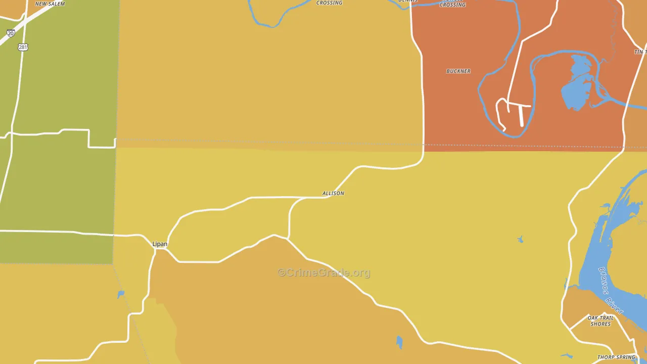 Lipan, TX Map of Murder Rates
