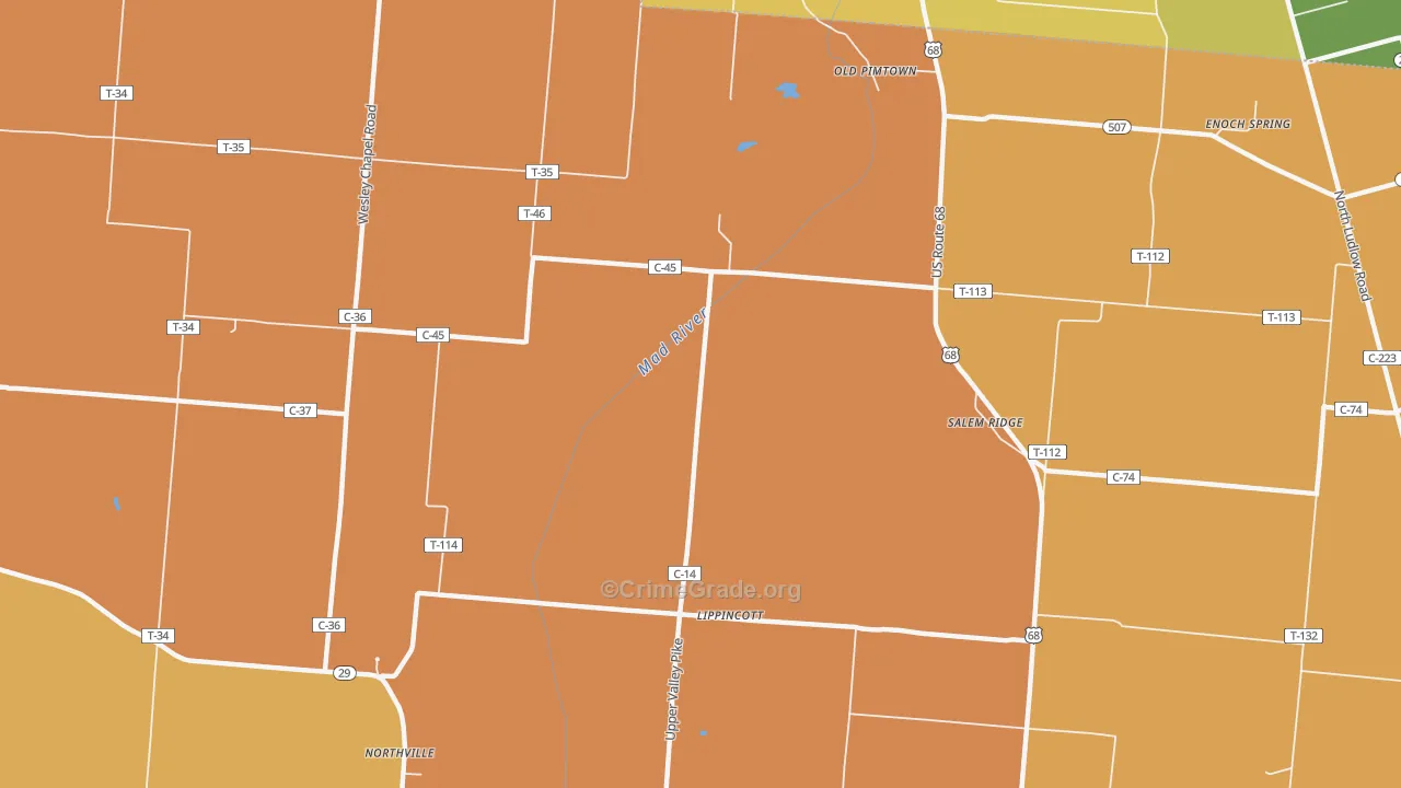 Lippincotts, OH Map of Murder Rates