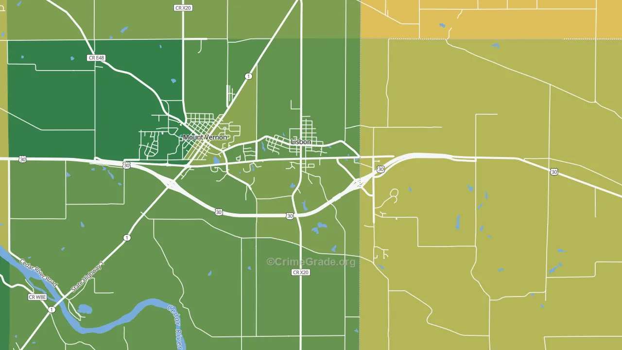 Lisbon, IA Map of Murder Rates