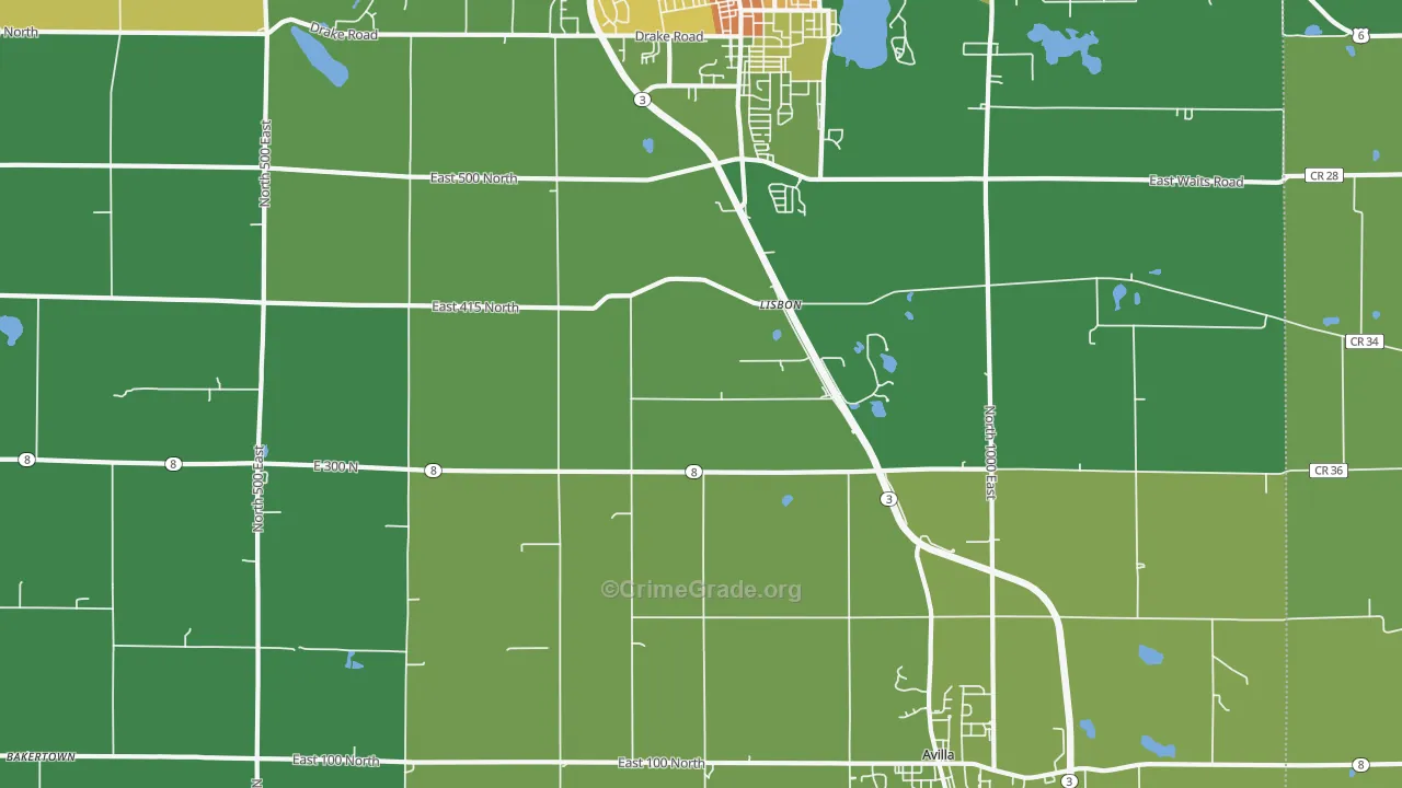 Lisbon, IN Map of Murder Rates