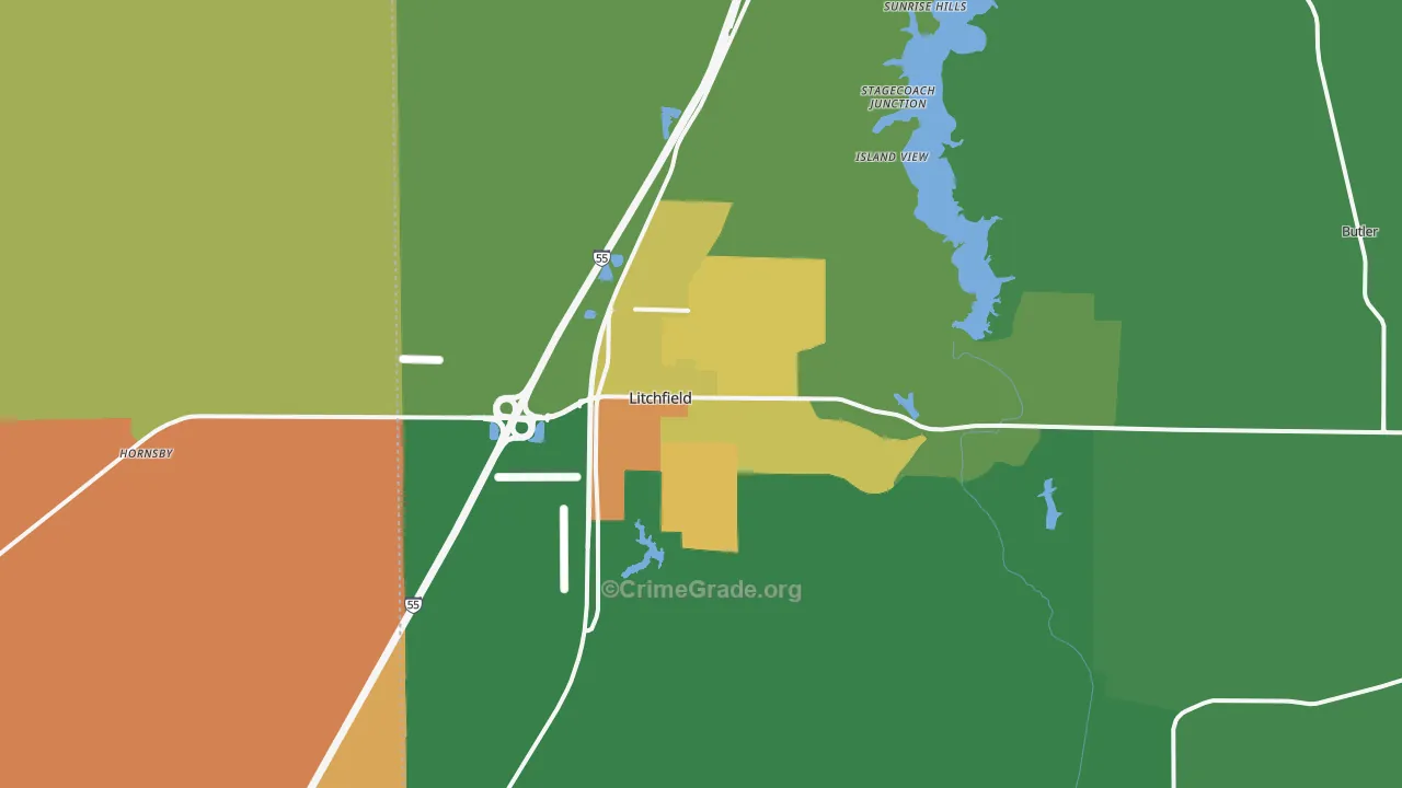 Litchfield, IL Map of Murder Rates