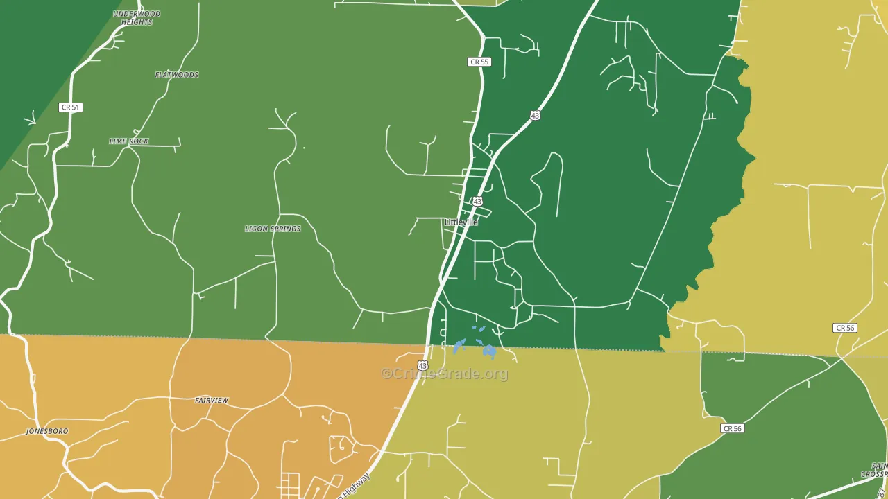 Littleville, AL Map of Murder Rates