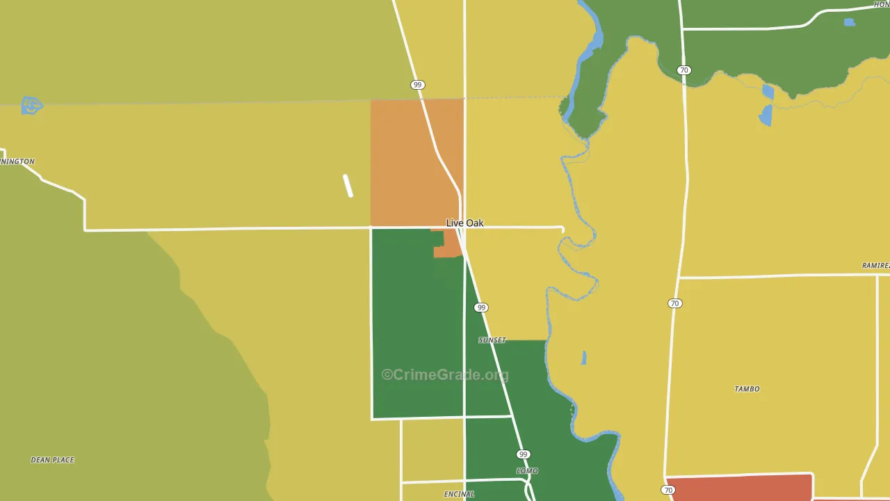 Live Oak, CA Map of Murder Rates