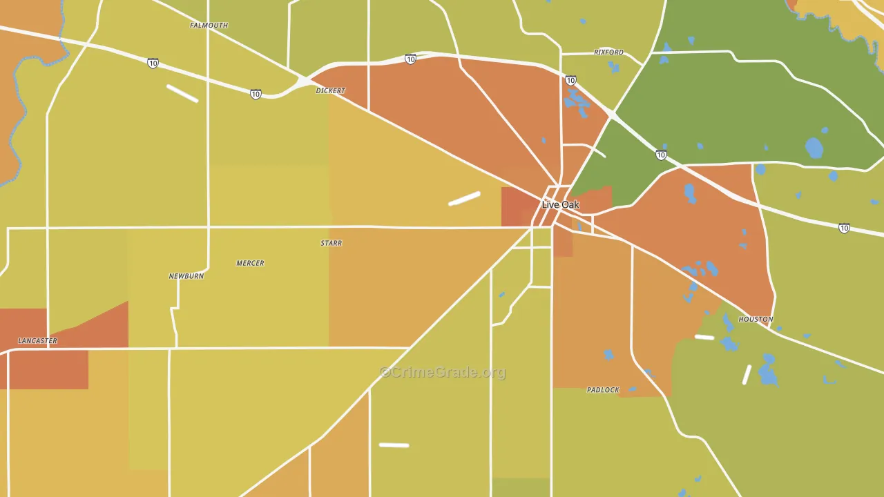 Live Oak, FL Map of Murder Rates