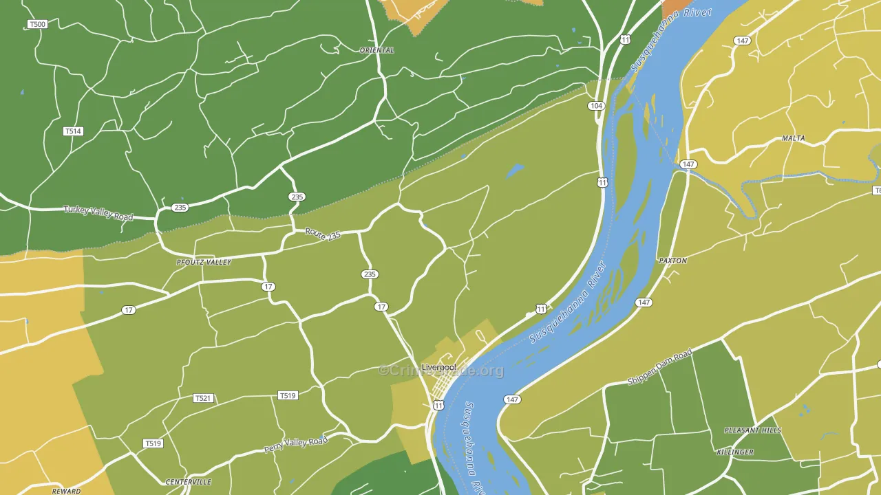 Liverpool, PA Map of Murder Rates