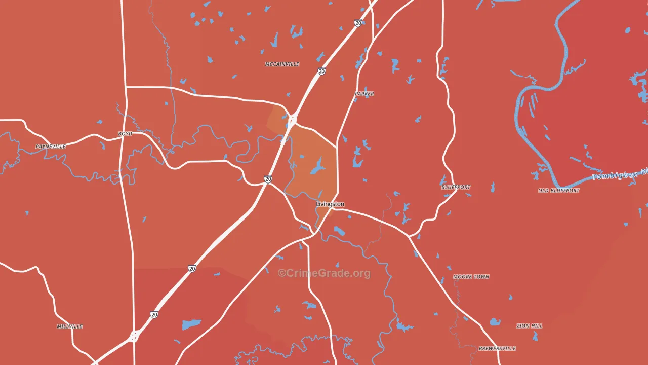 Livingston, AL Map of Murder Rates