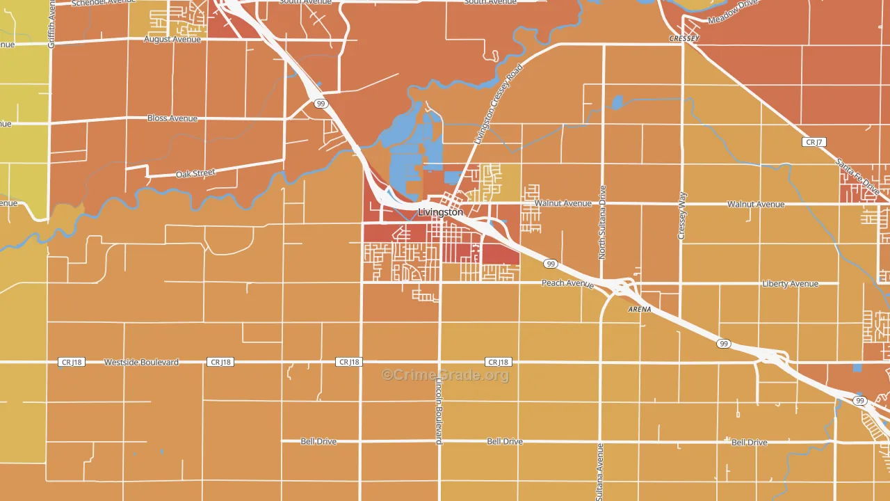 Livingston, CA Map of Murder Rates