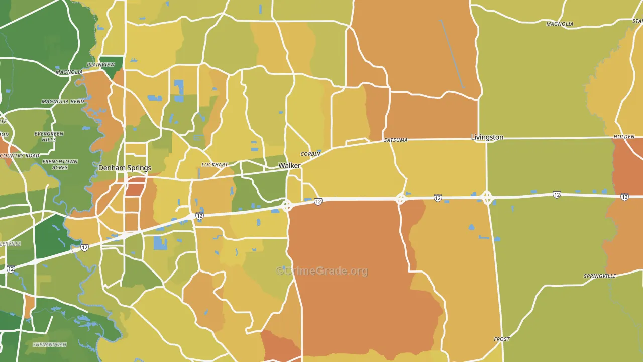 Livingston Parish, LA Map of Murder Rates