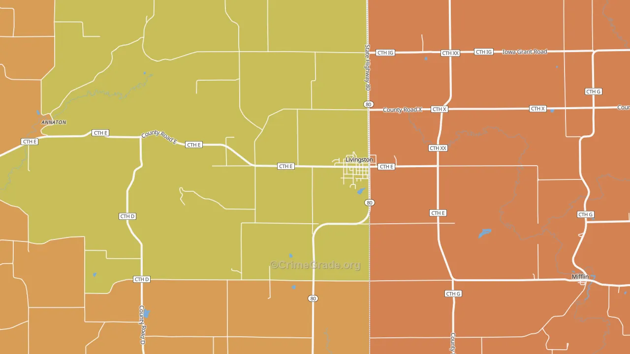 Livingston, WI Map of Murder Rates