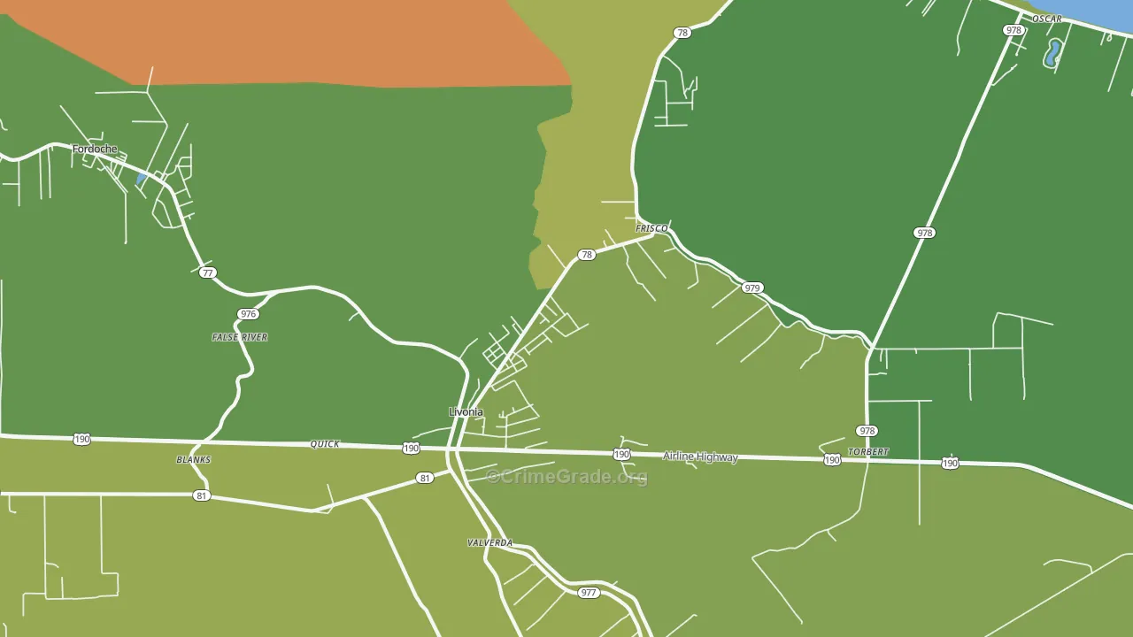 Livonia, LA Map of Murder Rates