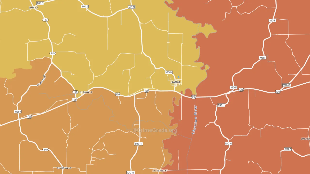 Livonia, MO Map of Murder Rates