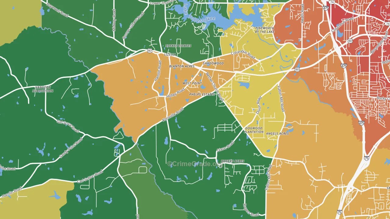 Lizella, GA Map of Murder Rates
