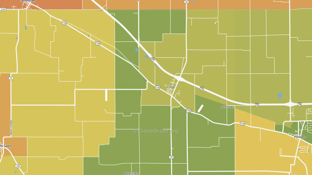 Lizton, IN Map of Murder Rates