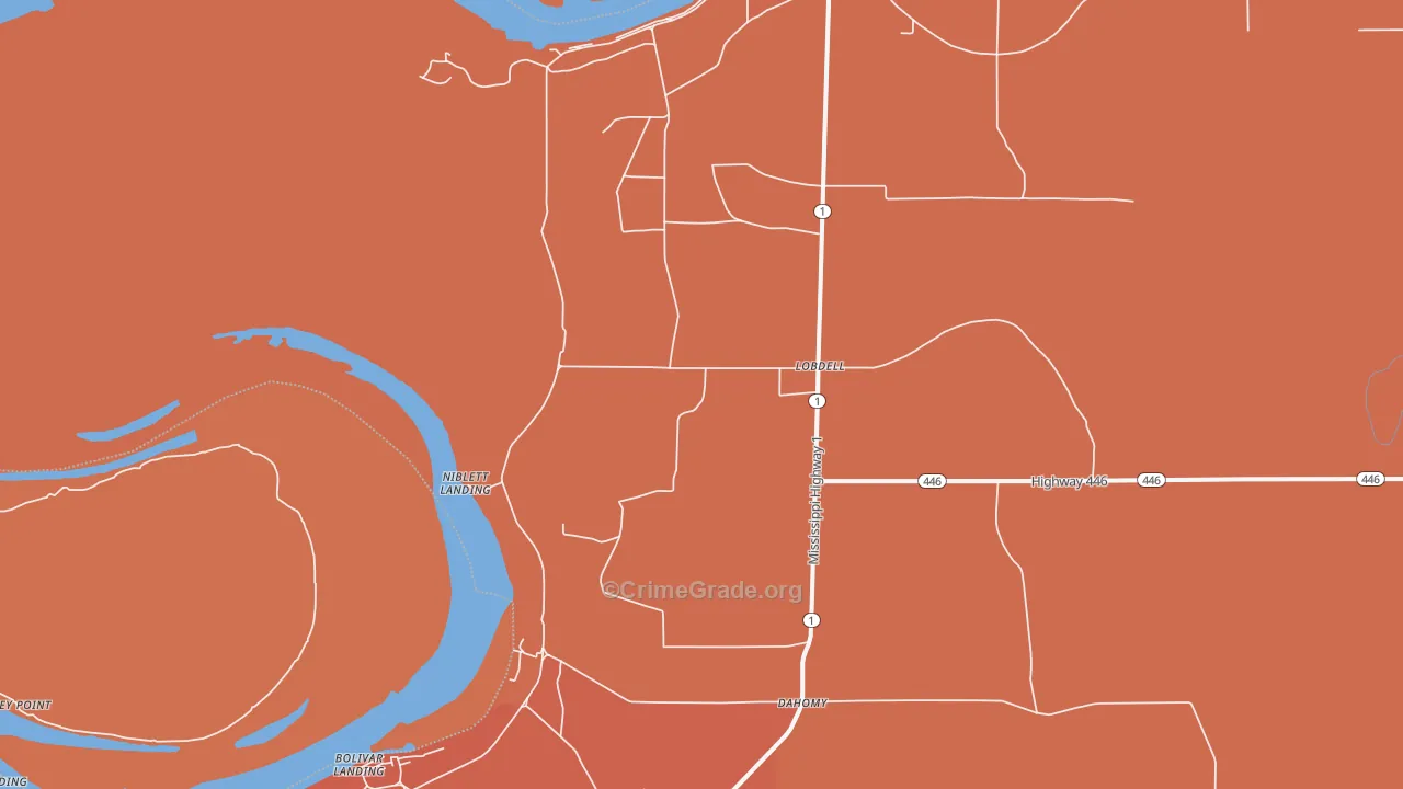 Lobdell, MS Map of Murder Rates