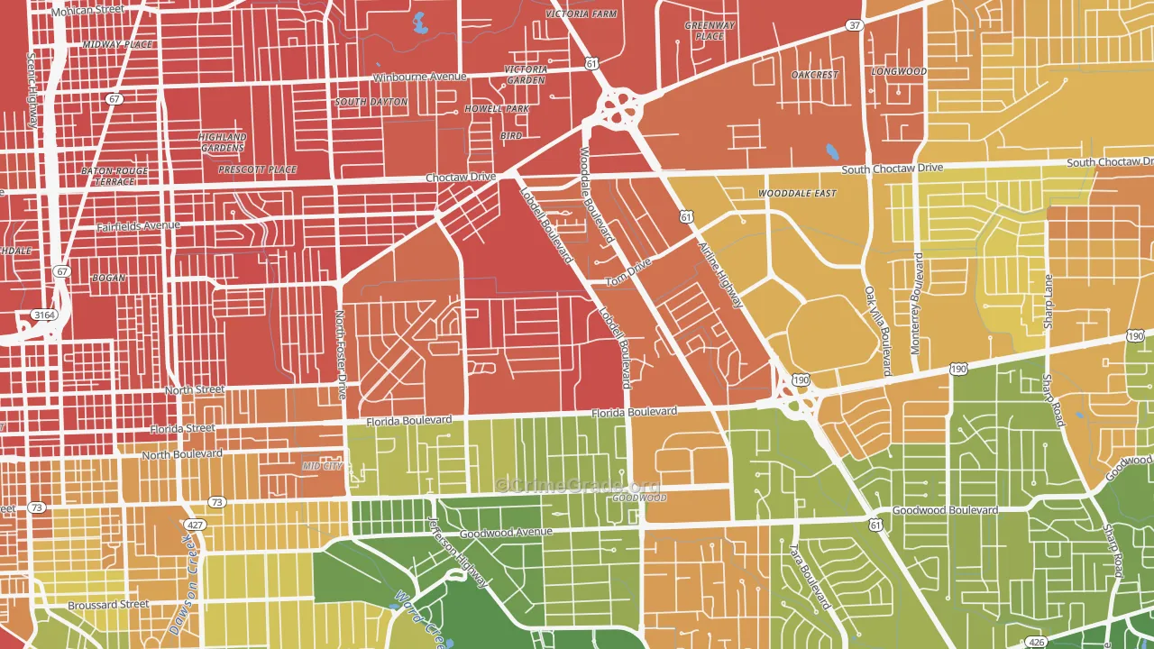 Lobdell-Woodale, Baton Rouge, LA Map of Murder Rates