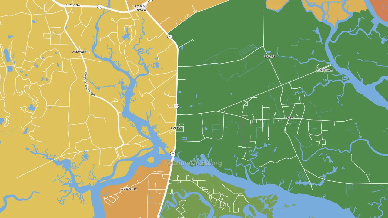 Lobeco, SC Map of Murder Rates
