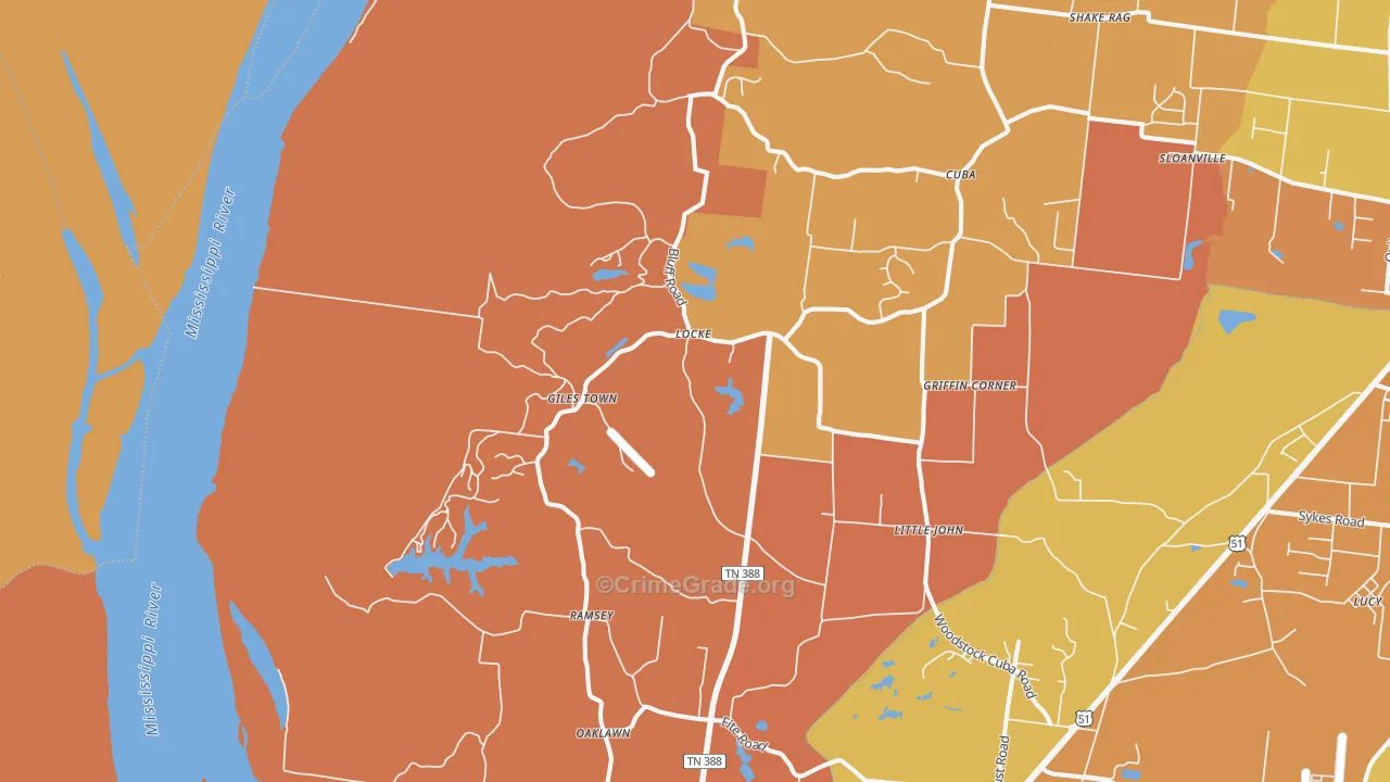 Locke, TN Map of Murder Rates