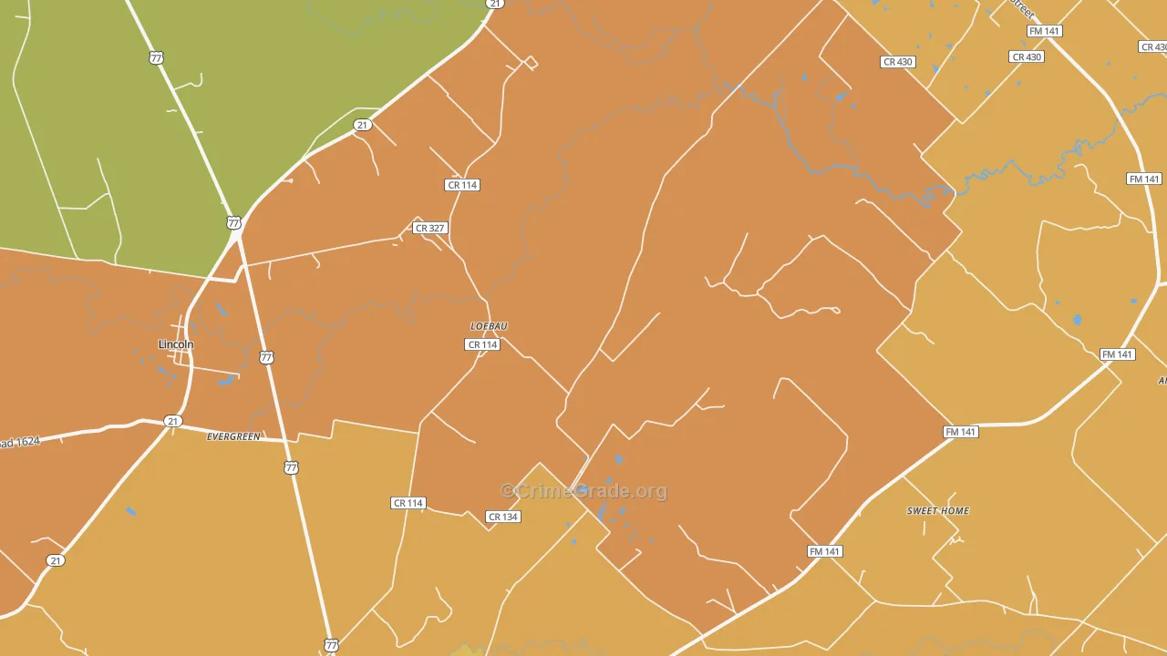 Loebau, TX Map of Murder Rates