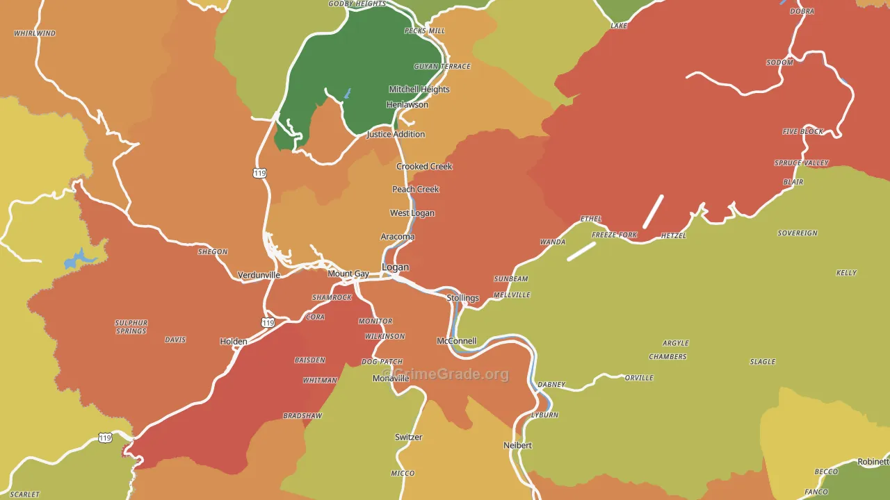 Logan County, WV Map of Murder Rates