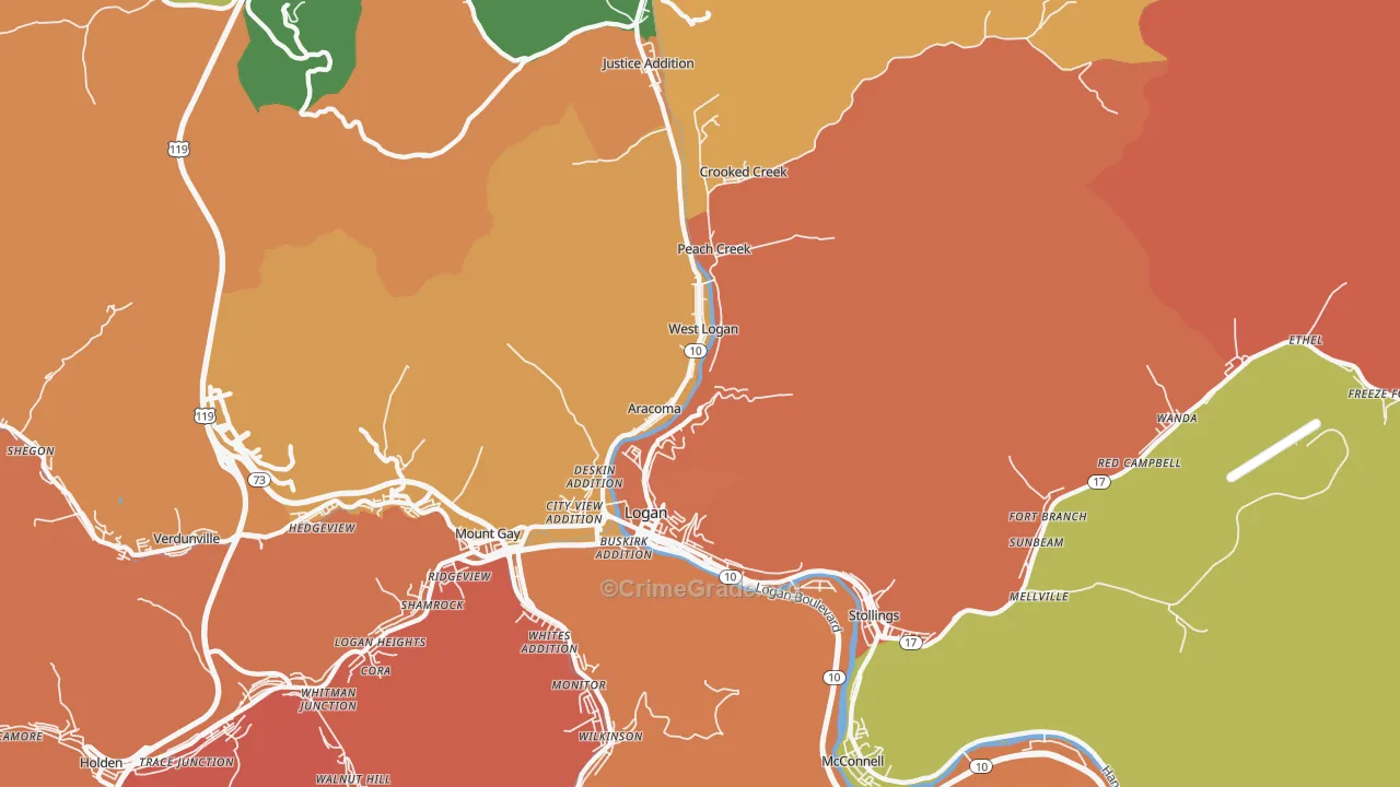 Logan, WV Map of Murder Rates