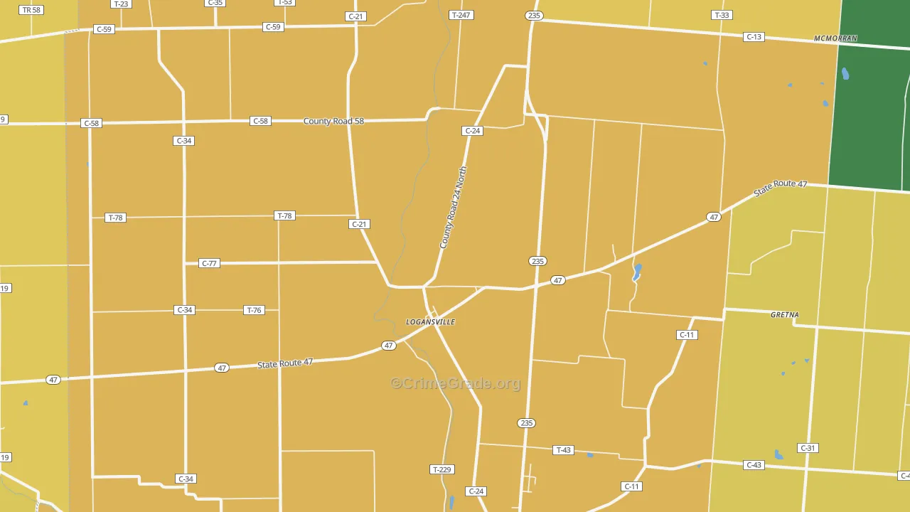 Logansville, OH Map of Murder Rates