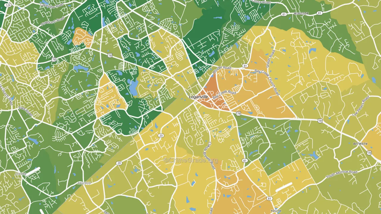 Loganville, GA Map of Murder Rates